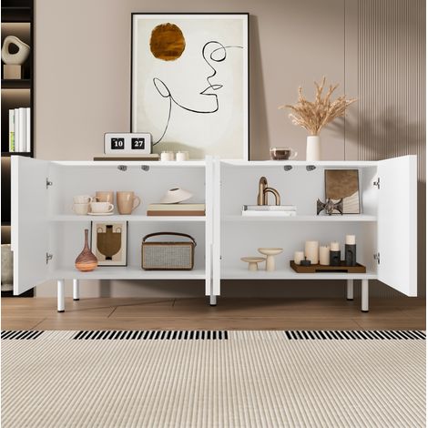 Aparador 160x38.5x70 cm blanco de MDF y tablero de partículas con puertas silenciosas y diseño geométrico (1/5)