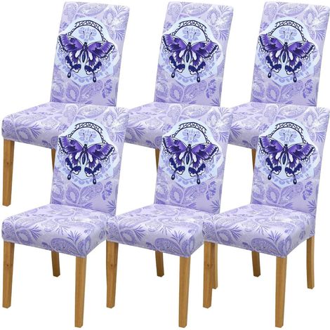 Stuhlbezüge 6er Set Schmetterling Motiv, waschbar, elastisch, für Esszimmer & Küche (1/5)