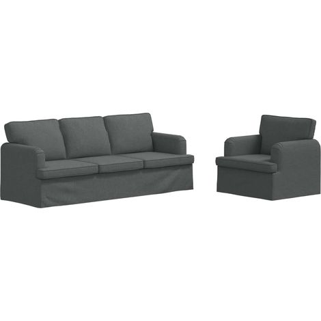 Ensemble de Canapés 2 pcs  Salon de jardin Gris foncé 144 x 80 x 85 cm tissu