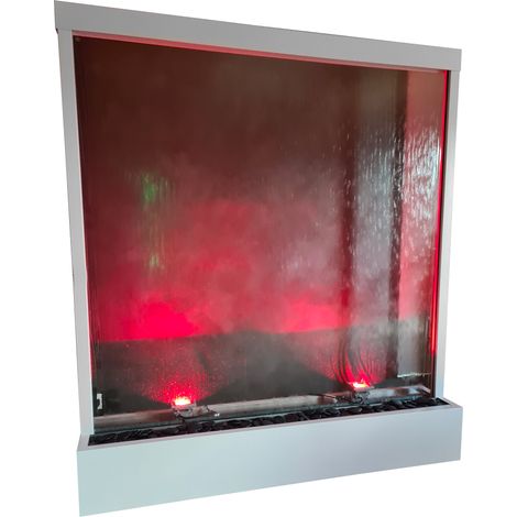 Cascata a Finestra Verticale 180x200x36 cm con Faretti in Acciaio Bianca