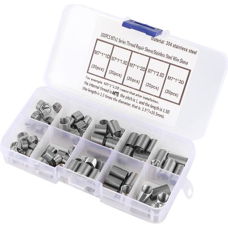 Lot de 100 inserts de réparation de filetage M7 1 en acier inoxydable