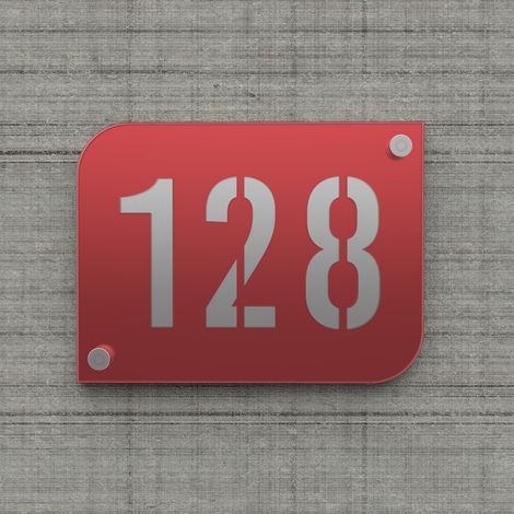 Plaque numéro de rue / maison rouge design avec fond personnalisable - Modèle URBAN (1/4)