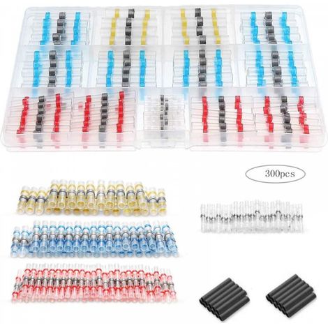 Connecteur Electrique, 300pcs Cosses Electriques A Serti, Thermosoudable Kit de Connecteurs de Bornes de Qualité Marine, Connecteur à Souder Étanche pour Moto Marine Automobile (1/5)