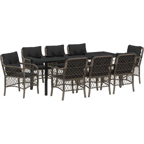 Maison Exclusive - Set da Pranzo per Giardino con cuscino 9 pcs Grigio polyrattan