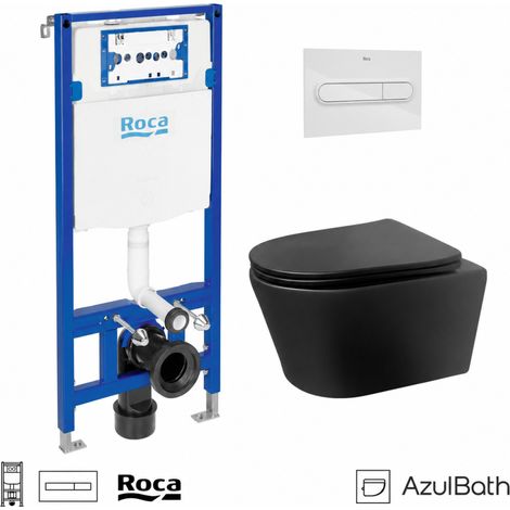 BASTIDOR ROCA DUPLO PACK CISTERNA EMPOTRADA Y PULSADOR PL1 BLANCO BRILLO CON INODORO SUSPENDIDO Rimless LIA Negro de AzulBath