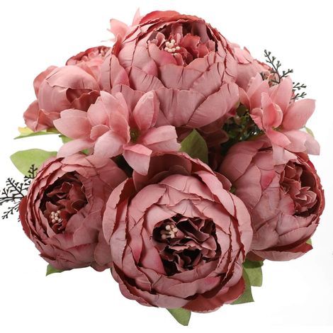 Pivoines artificielles en soie, fleurs factices, décoration vintage pour mariage et maison, emballage inclus.-AquaForge (1/5)