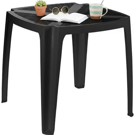 Tavolo da Esterno Stillions, 4 Posti, Lunghezza Massima 75 cm Made in Italy, Finitura Effetto Rattan, 75x75x72h cm Nero Antracite
