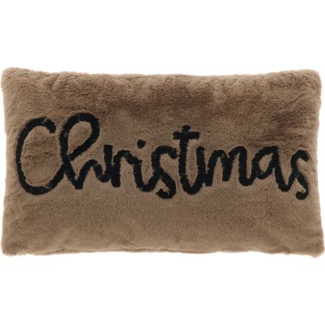 CUSCINO NATALIZIO 30X50CM MARRONE CON SCRITTA CHRISTMAS