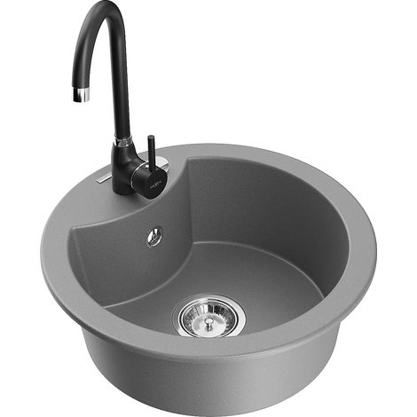 Mexen Diego lavello in granito a 1 vasca con rubinetto da cucina Telma, grigio - 6512-71-670200-70 (1/5)