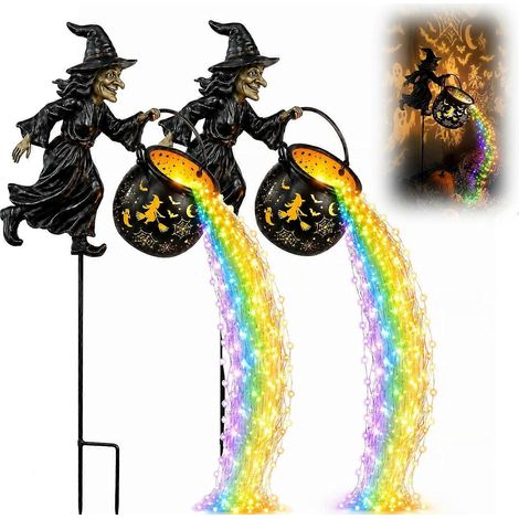 Lampe de jardin en forme de chaudron de sorcière pour Halloween, cascade multicolore à énergie solaire, 1 Lampe de jardin à projection de cascade de potion de sorcière – Décoration magique d'extérieu