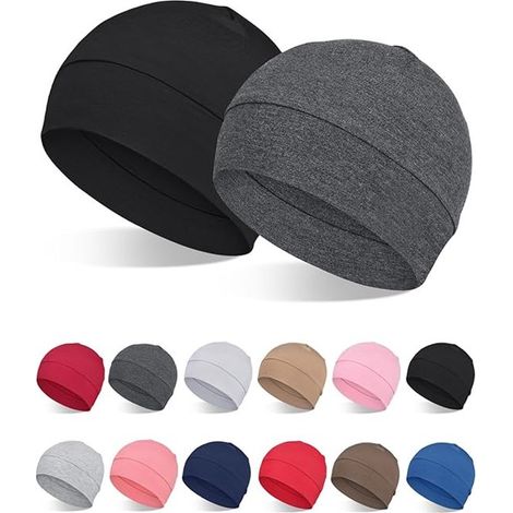 Gorros de viscosa de bambú 100%, 2 unidades, para mujer y hombre, forro de casco, ligeros, gorros para dormir, para la caída del cabello. (1/5)