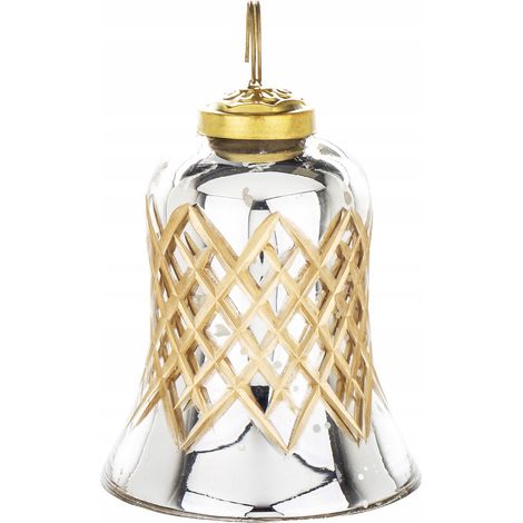 Pallina di vetro a forma di campana, decorazione per albero di Natale color argento, 10x6,5x6,5 (1/5)