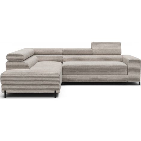 Canapé d'angle COLESIA convertible 5 places blanc crème velours côtelé – gauche – 274x200cm (1/5)