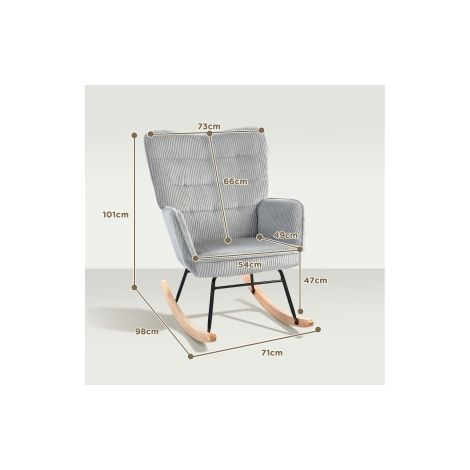 Fauteuil à bascule gris clair en velours côtelé avec accoudoirs et patins en bois pour salon et chambre (1/5)