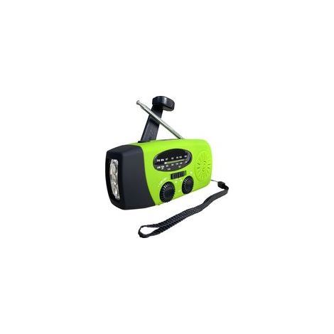 Radio d'urgence portable à énergie solaire et à manivelle, avec lampe de secours, batterie 2000 mAh, Verte (1/5)