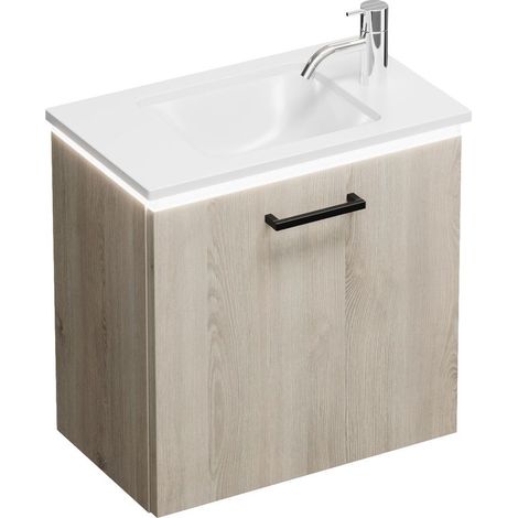 Vasque en fonte minérale Burg Eqio + meuble sous-vasque en chêne, décor flanelle/blanc alpin GR0234