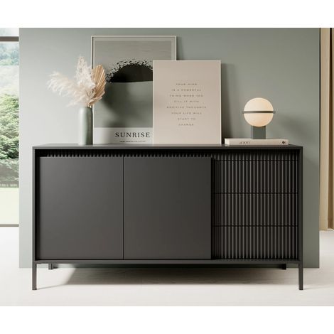 AX LIVING Trentinis 153 2T3S Schwarzes Sideboard, 153,5 cm geriffeltes