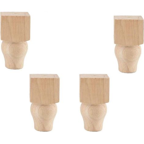 Massivholz-Möbelbeine, unbehandelte, kürbisförmige Kugelfüße, quadratische Sofafüße aus Holz, für Bett/Couch/Schrank/Bank/Stuhl/Hocker/Couchtisch – 12 cm – Transparent