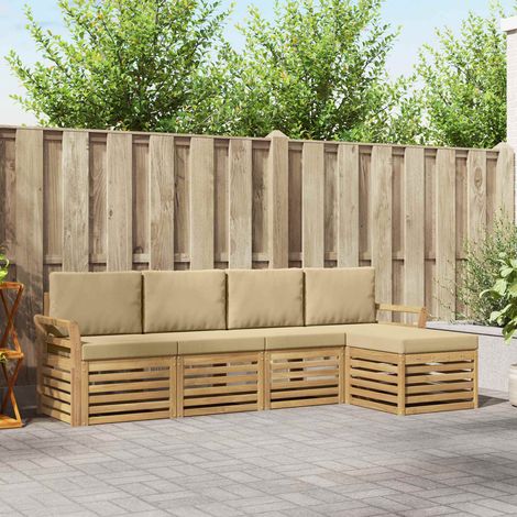 vidaXL Ensemble de canapés d'extérieur 5 pcs Blanc et Beige (1/5)