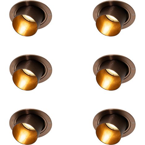 Set of 6 Modern Recessed Spotlights Dark Bronze Round Tiltable - Installa