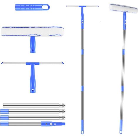 Équipement de nettoyage d'essuie-glace, avec tige d'extension de 165 cm, essuie-glace en silicone épaissi deux en un, essuie-glace, kit de nettoyage de vitres intérieur / extérieur, bleu