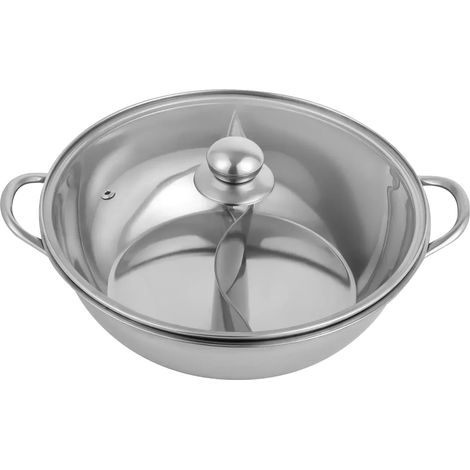 Olla china para fondue, divisor 2 en 1, fuente multifuncional para guisos, color plata. (1/2)