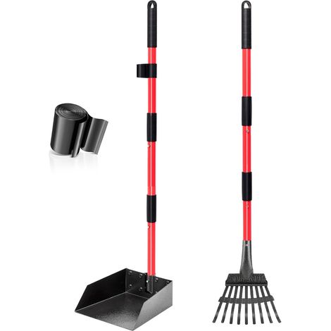 Pelle à déjections canines et râteau avec sacs à déchets, collecteur de déjections canines à long manche, pour le jardin et les feuilles (1/5)