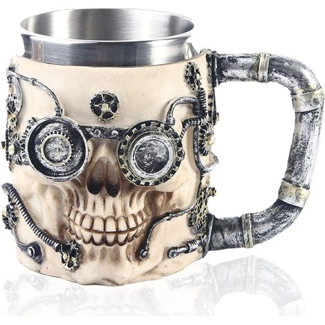 3D Crâne Tasse, en Résine Boire Tasse de Thé Chope Mug pour Maison/Bureau/Partie/Halloween Tasse à Café en Acier Inoxydable Résine de voyage Thé Vin Chopes à Bière