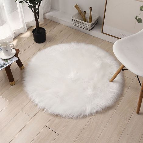 Tapis Faux en Peau de Mouton,Imitation Toison Moquette Fluffy Soft Longhair Décoratif Coussin de Chaise Canapé Natte (Blanc, 40x40cm) (1/3)