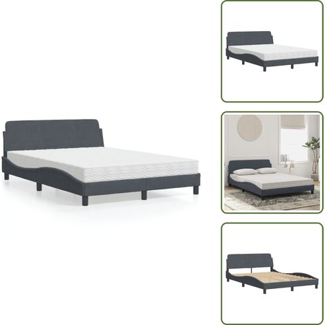 Bett mit Matratze Dunkelgrau 140x200 cm Samt - Samtsofa - Doppelbett - Boxspringbett - Bettenrahmen - Liegekomfort (1/5)