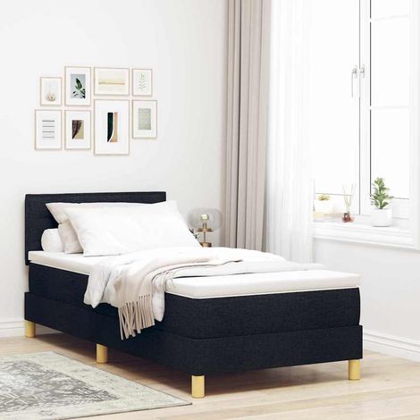 LED Boxspringbett mit Kopfteil Schwarz 90 x 200 cm Stoff