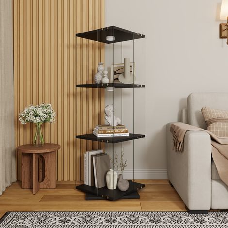 JOOKGBD-Vitrine en Verre avec LED,Vitrine pour Collection,Armoire Vitrine Pour Collection avec Porte étagères Transparent,Meuble VITRINES Verre,pour salon chambre bureau,Noir (1/5)