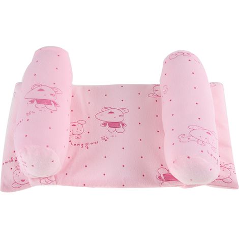 Oreiller Anti-Retournement Bébé en Coton - Coussin Prévention Tête Plate pour Nouveau-né (Rose) (1/5)