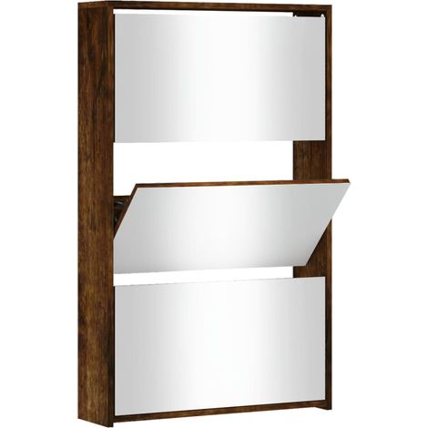 Meuble à chaussures,Armoire à chaussures miroir 3 niveaux Chêne fumé 63x17x102,5 cm CFW8849965 (1/5)