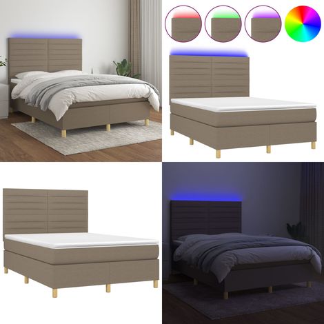 Sommier à lattes de lit et matelas et LED Taupe 140x190cm Tissu - Matelas LED - Tissu de lit (1/5)