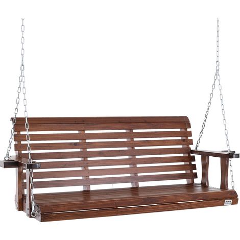 Balançoire de porche en bois, 1702x710x600 mm, banc de terrasse pour cour et jardin, forte capacité de charge 400 kg, banc de balançoire robuste avec chaîne de suspension pour extérieur, marron (1/5)