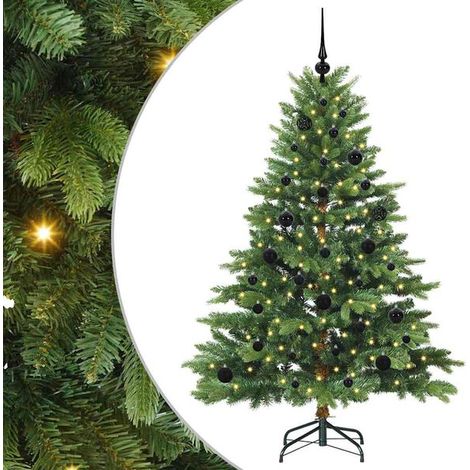 Sapin de Noël artificiel avec 150 lumières LED, vert, 150 cm, en PE et PVC. (1/5)