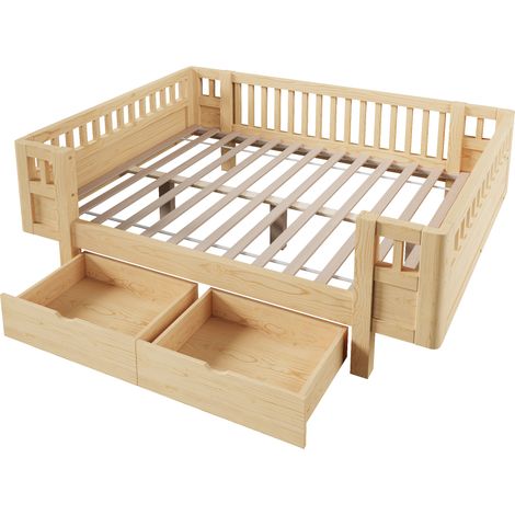 Letto a piattaforma 140 x 200 cm con sponda alta e 2 ampi cassetti in legno (1/5)