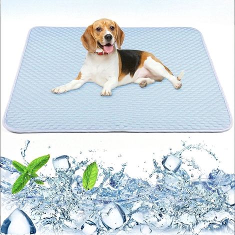 Tapis rafraîchissant pour animaux, taille 2XL (122 x 165 cm), idéal pour l'été avec chats et chiens. Lavable. Peut également servir de couverture pour canapé, sol, voyage ou siège auto. Bleu. (1/5)