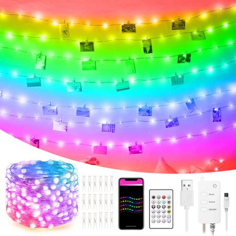 Guirlande Photo intelligente,Guirlande Lumineuse Chambre USB,Guirlande led photo RGB Multicolore avec Télécommande/App Contrle,Guirlande lumineuse pour Décoration Chambre Mariage Fête etc. (5M,33LED (1/5)