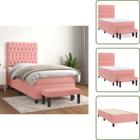 Sommier à lattes de lit avec matelas Rose 90x200 cm Velours - Lit Double - Lit Rose - Lit Velours - Lit Design - Meuble Chambre (1/5)