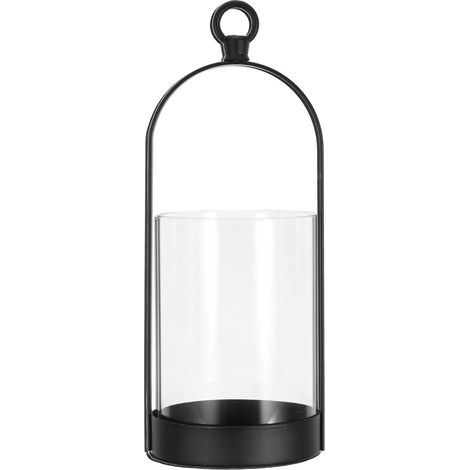 Lanterne à Bougie en Verre et Fer Noir avec Design Coupe-Vent, Porte-Bougie Rustique pour Bougies Piliers, pour Mariages et Décorations de Fêtes (1/5)