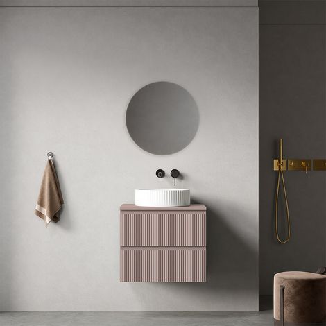 Mobile bagno sospeso cannettato 60 cm Rosa Retrò per Lavabo d'appoggio Specchio Tondo - Fiji Paint Top Canneté (1/4)