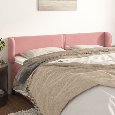 Tête de lit rembourrée avec oreilles en velours rose 203 x 23 x 78/88 cm - PANGIVO (1/5)