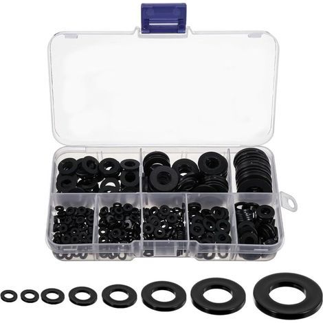 500 Pièces Rondelles Plates Nylon Noir, Rondelles Plates Isolation Rond Joint Spacer Joint Plomberie Assortiment Kit(M2/M2.5/M3/M4/M5/M6/M8/M10) (1/5)
