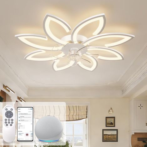 90-cm-Deckenventilator mit Licht und Fernbedienung • Alexa-kompatibel (Direktverbindung ohne WLAN) • Leiser Gleichstrommotor, dimmbare LED • Ultraschlankes Blütenblatt-Design für Wohnzimmer und Schlaf