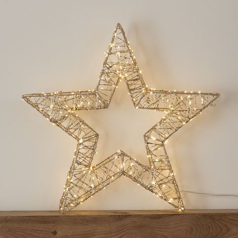 50cm Gold Light Up Christmas Star with 240 Warm White LEDs & Timer (1/5)