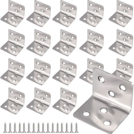 Lot de 20 Équerres Métal Perforé en Acier Inoxydable, Support en L 90 Degrés 40x40x40mm, Équerre de Fixation avec 120 Vis pour Meubles, Étagères, Armoires et Fenêtres (1/5)