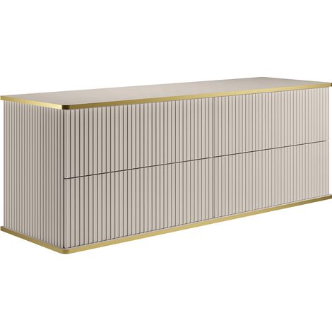 Meuble sous vasque suspendu strié liseré doré 4 tiroirs - Beige - 150 cm - KELIZA (1/3)