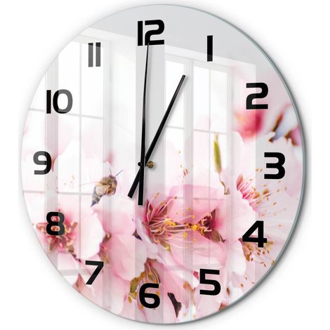 Horloge Murale Ronde Analogique en Verre Silencieuse Moderne Salon Cuisine Fleurs de cerisier fi 60 cm (1/5)